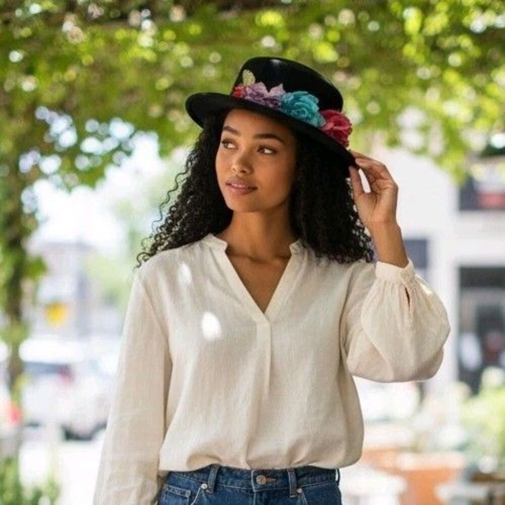 Black Wool Bowler Hat W/flowers, Size Medium, Whimsygoth